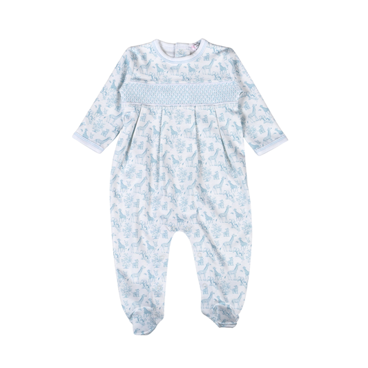 Baby Loren Blue Baby Safari Hand Smocked Footie