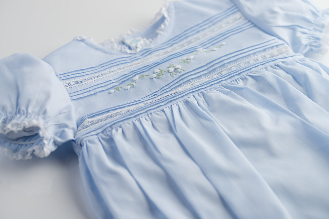 Feltman Brothers Floral Bullions & Lace Romper - Blue