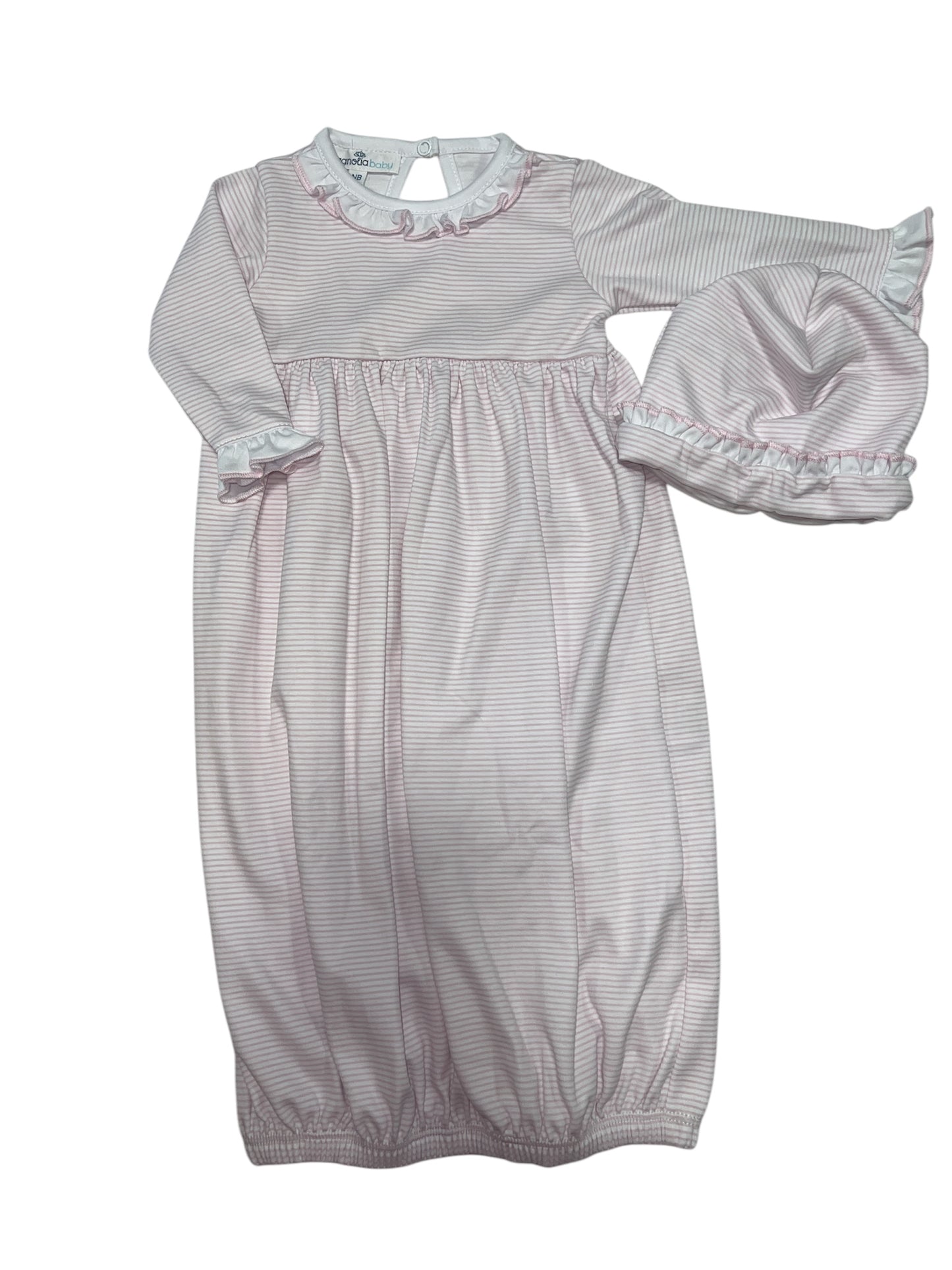 MB Mini Stripes Ruffle Gathered Gown W/ Hat