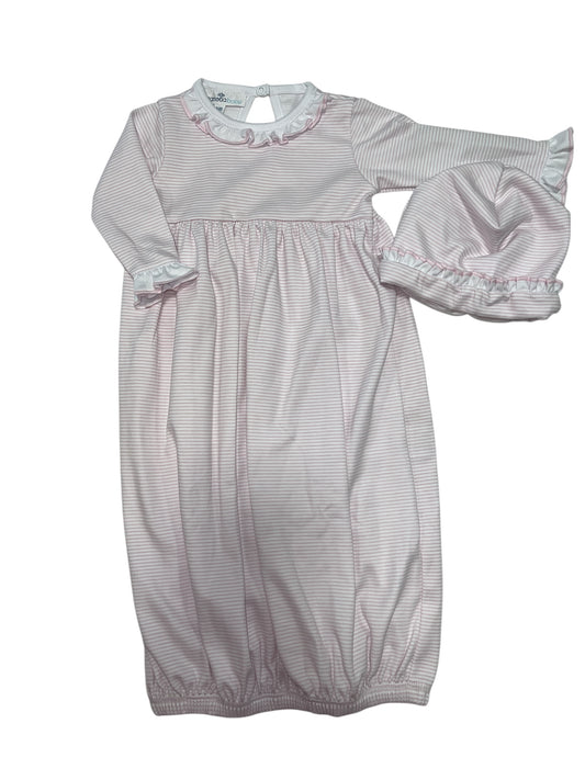 MB Mini Stripes Ruffle Gathered Gown W/ Hat