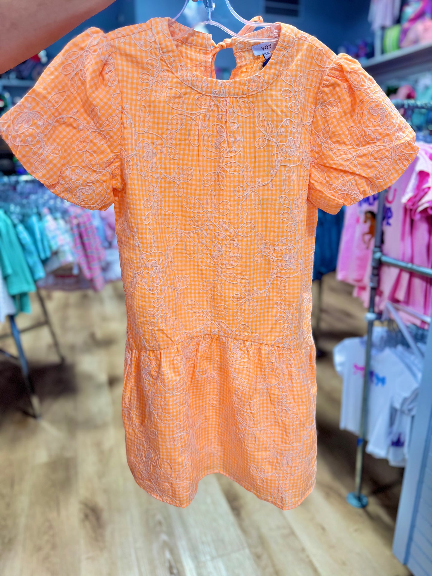 Voy Floral Embroidered Gingham Dress