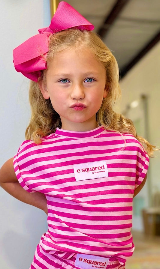 E Squared Striped Cap Sleeve Top - Pinkalicious