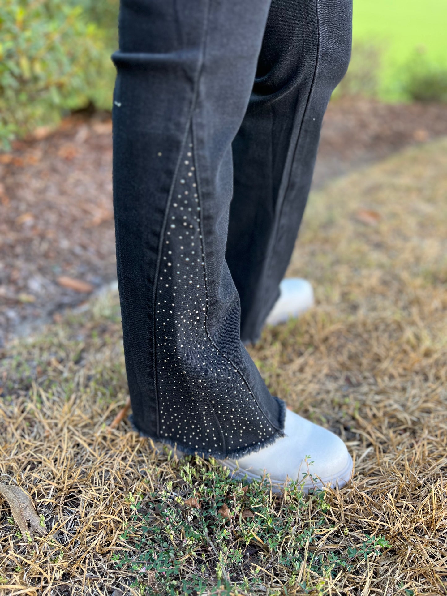 High Rise Mix Stud Gusset Flare In Black