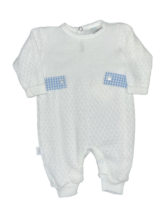 LS Romper w/ Blue Gingham Tabs