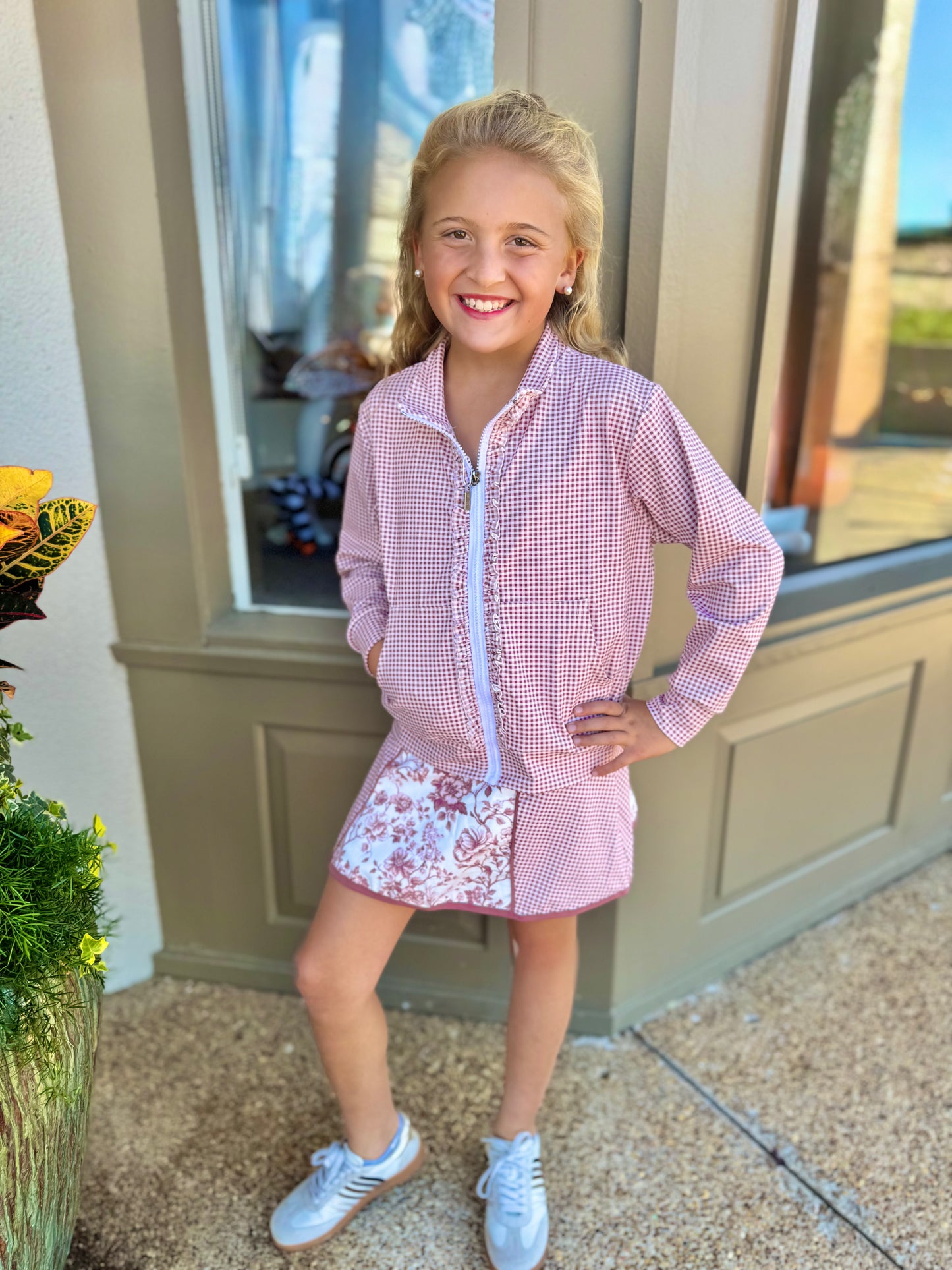 Be Girl Zip Up Skirt Set - Floral Gingham