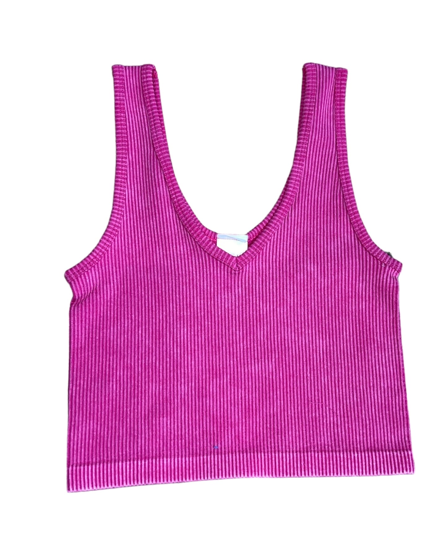 Hot Pink Ribbed Cropped Tank