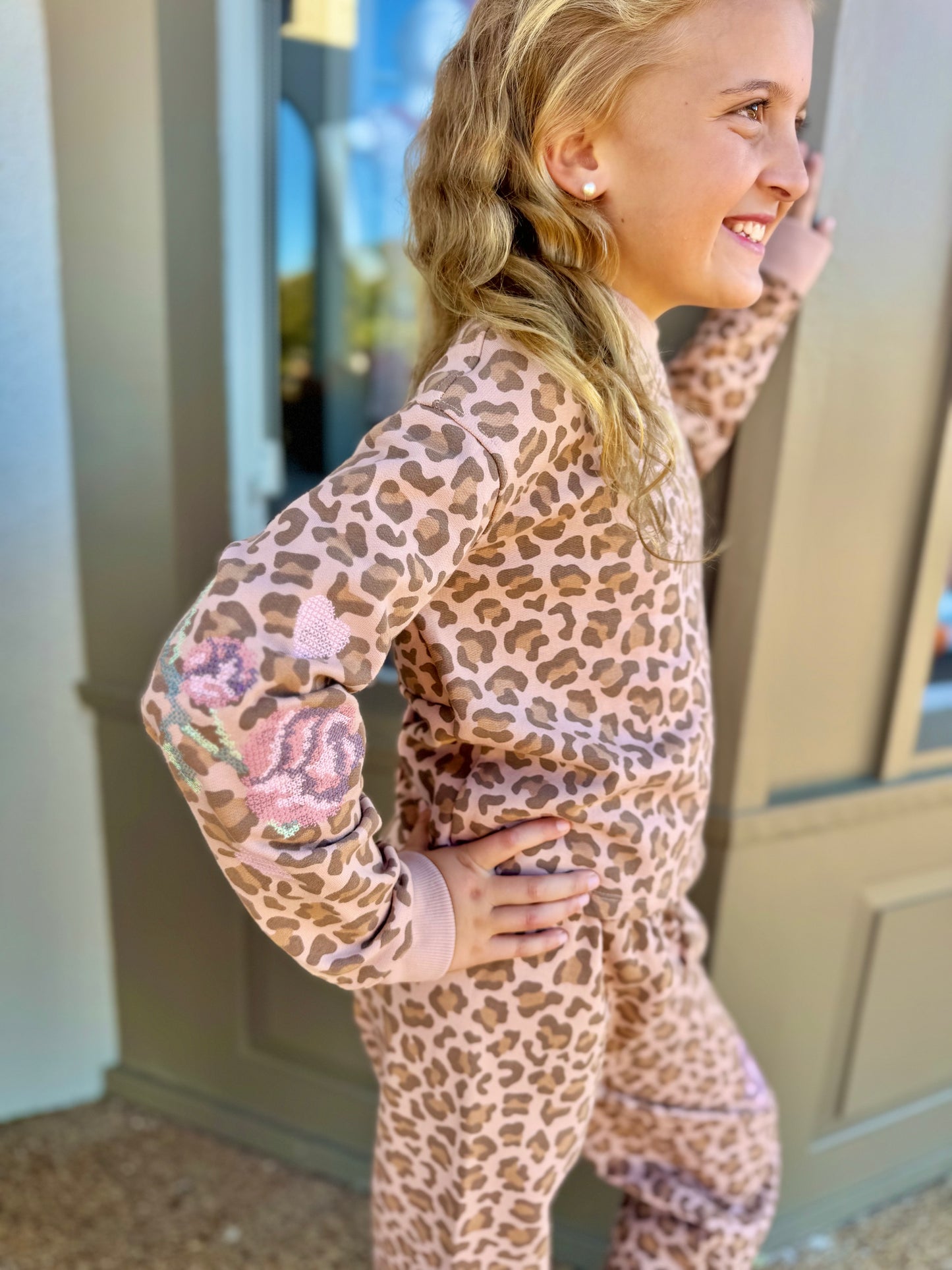 Paper Flower Animal Print Pant Set