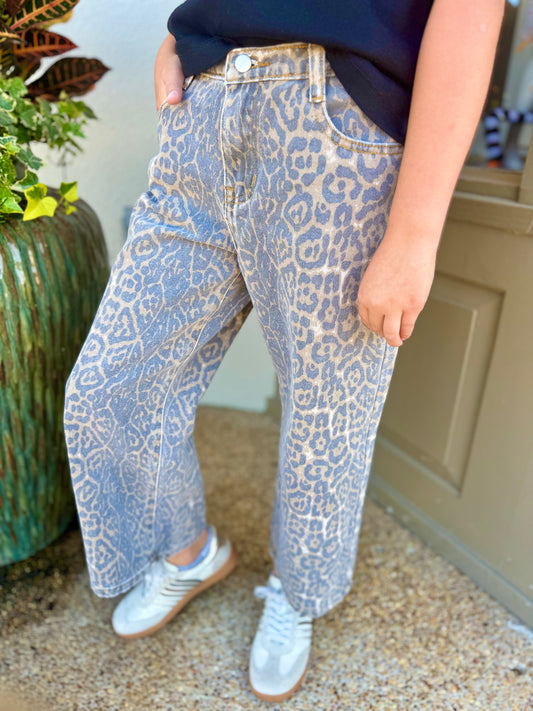 Hayden Girl Washed Leopard Print Relaxed Fit Jeans