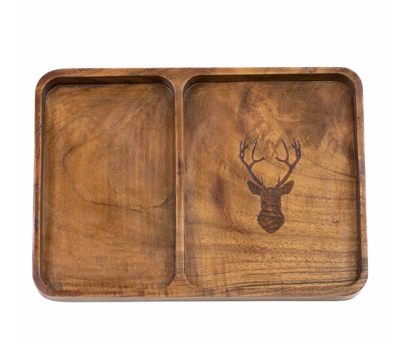 Natural Deer Etched Wood Valet Tray