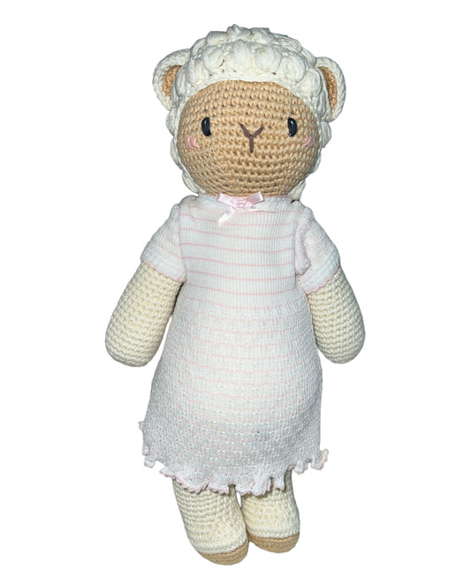 16" Paty Pal Large Crocheted Lamb w/ Pink Dress