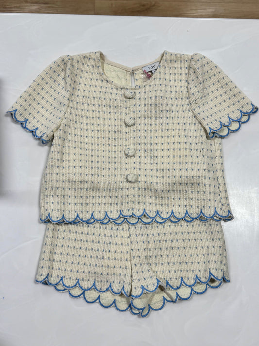 Voy Embroidered Scallop Detail Short Set