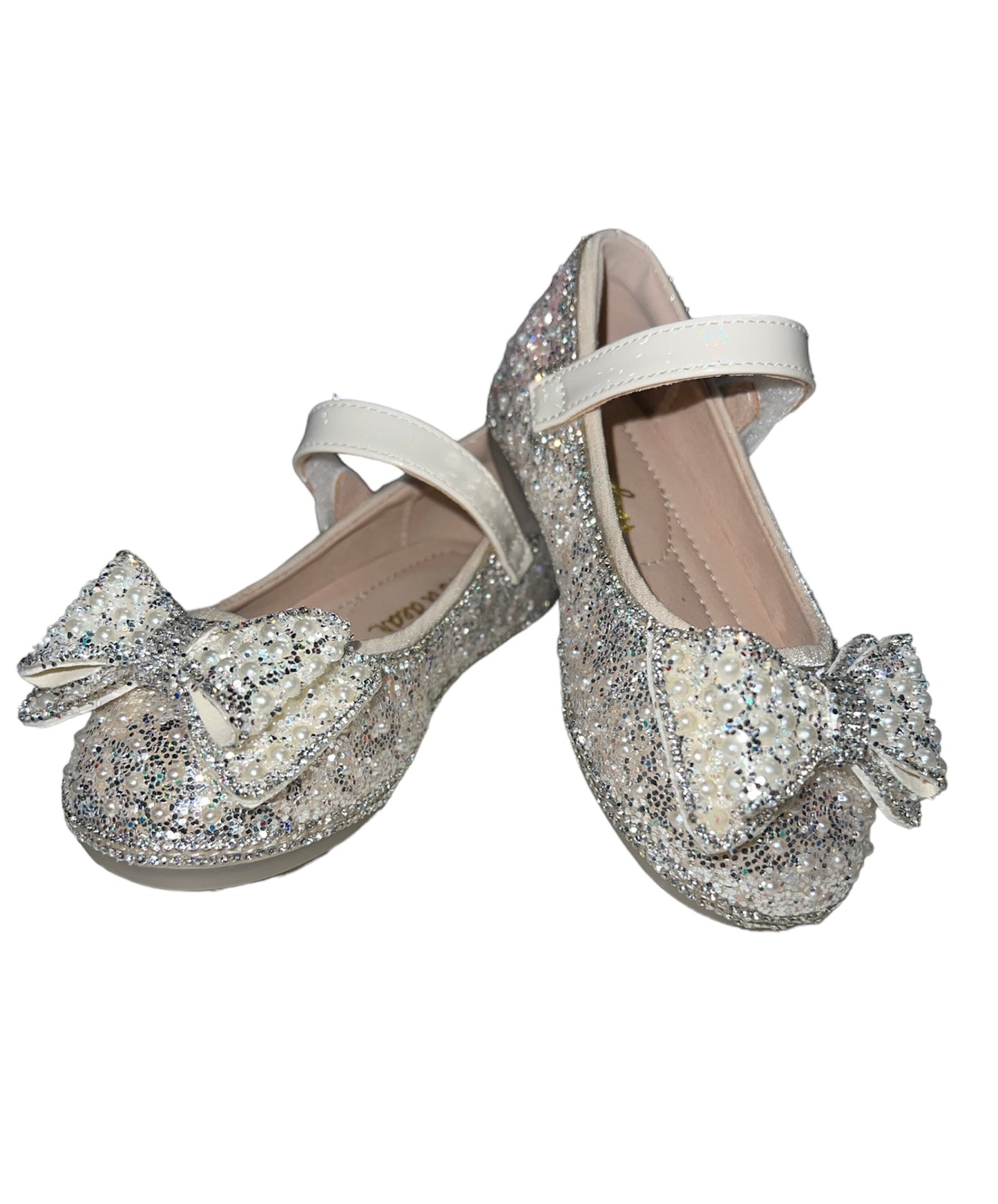 Beige Pearl Bowtie Glitter Stud Heel