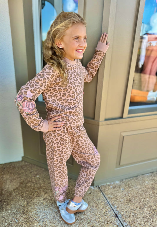 Paper Flower Animal Print Pant Set