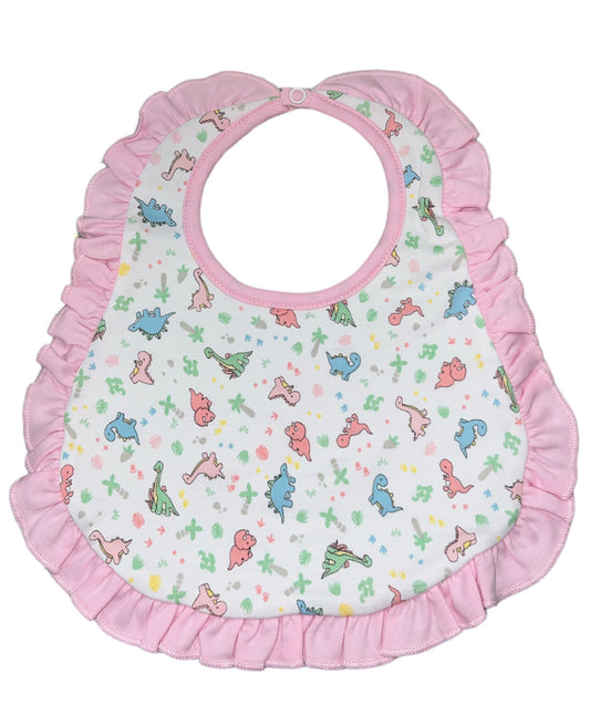 Pink Dinoland Printed Ruffle Bib