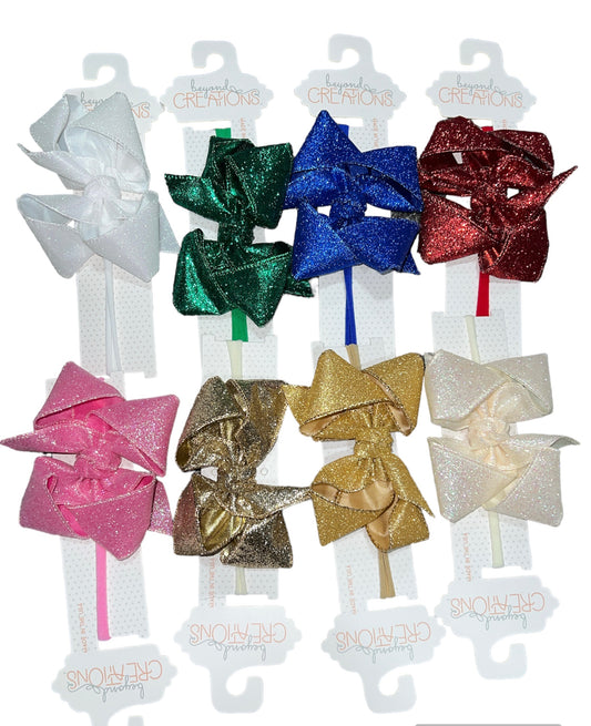 Pantyhose Headband w/ 4.5" Glittery Bow