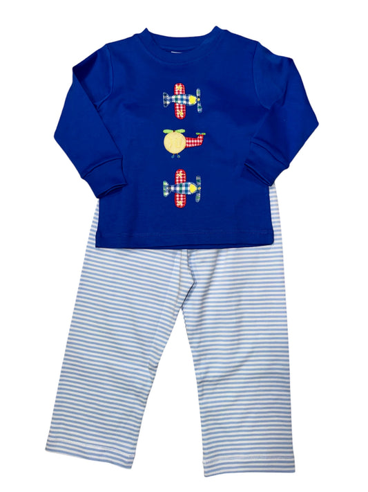 Squiggles Flight School Pant Set Royal/Lt. Blue