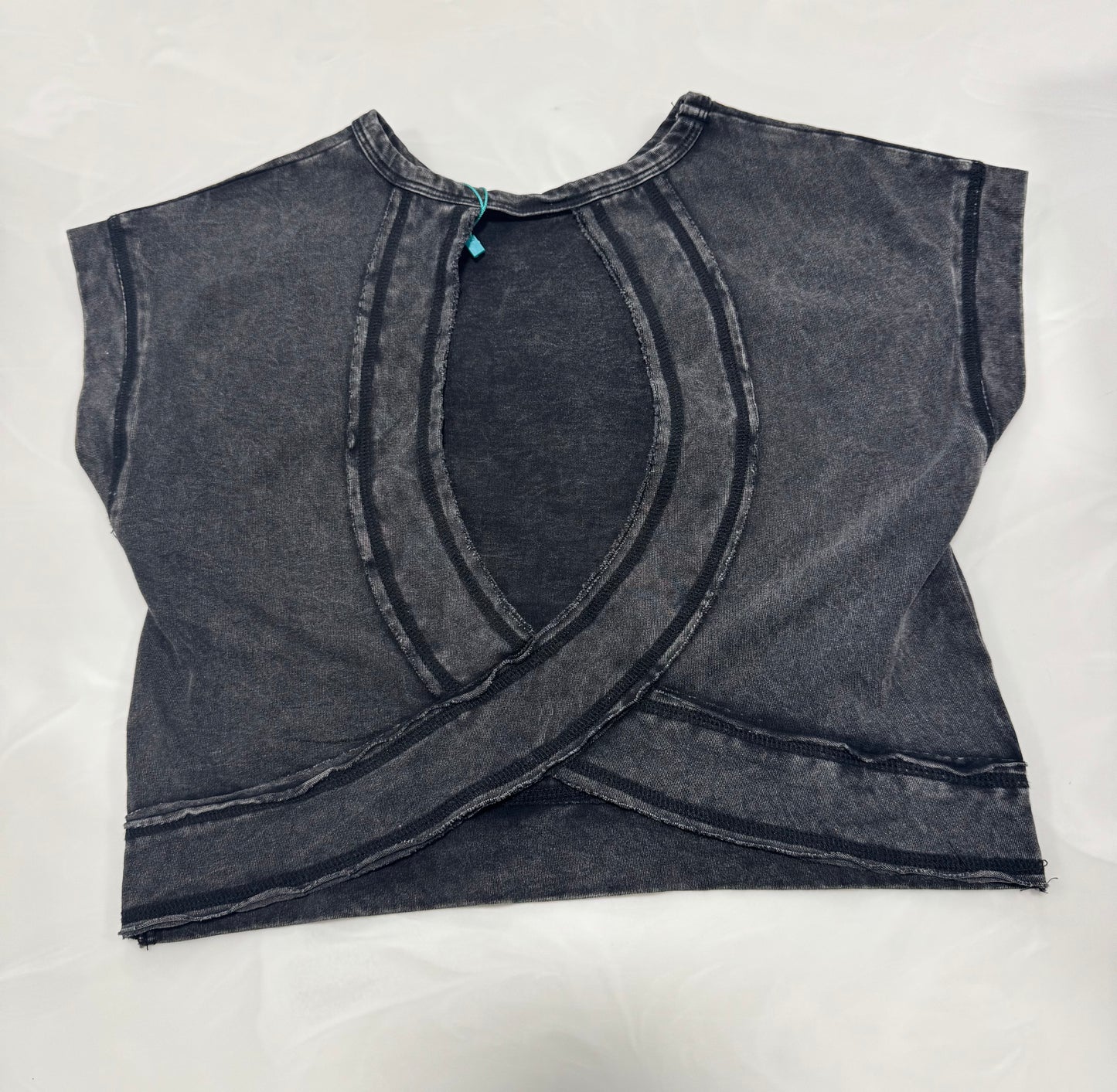 Hayden Girl Open Tulip Back Washed Knit Tee - Black