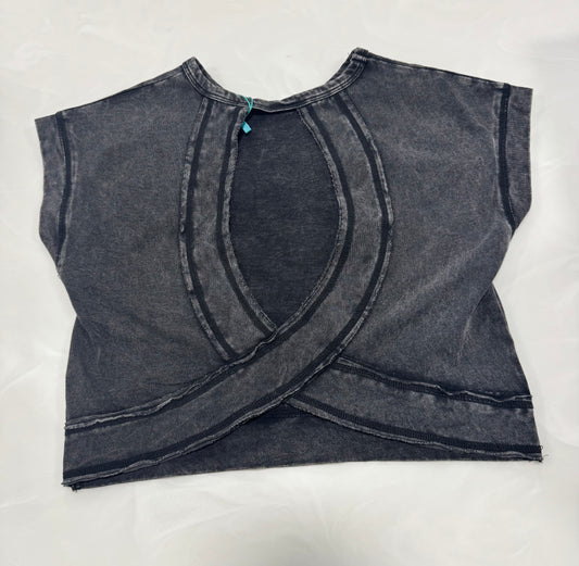 Hayden Girl Open Tulip Back Washed Knit Tee - Black