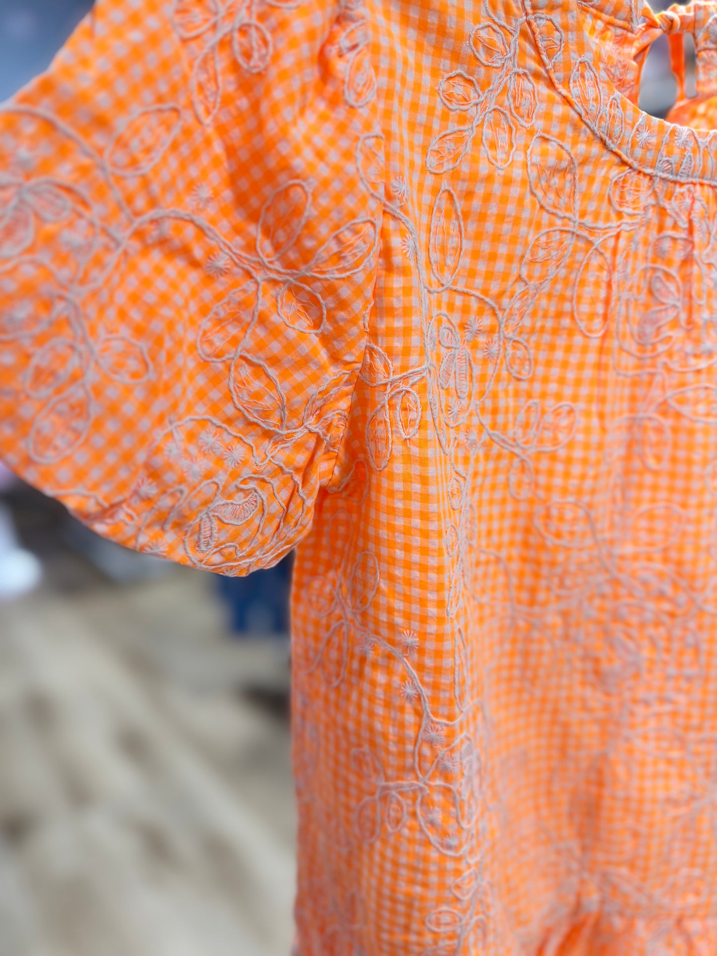 Voy Floral Embroidered Gingham Dress