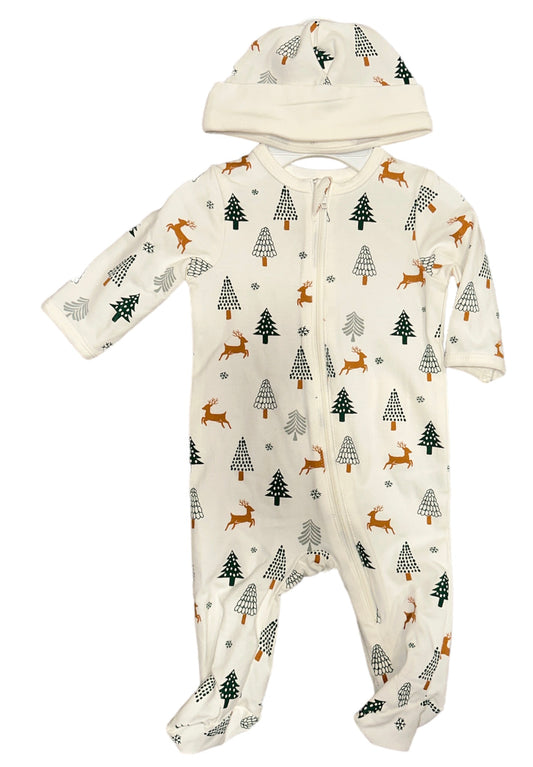 Reindeer/Trees Cream Footie