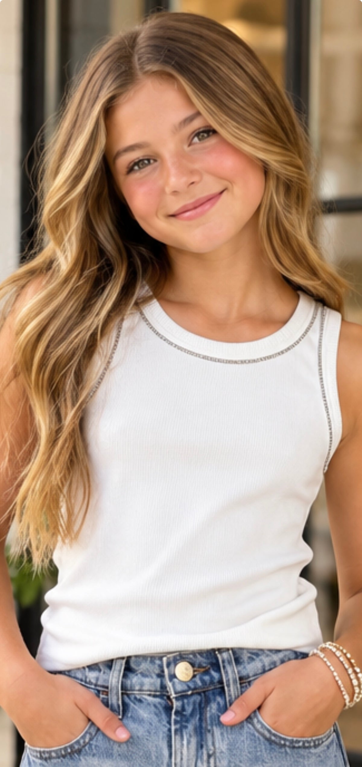 Blu & Blue WHite Rib Tank Top