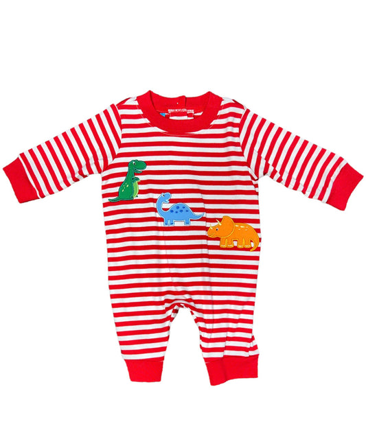 Red Stripe Knit Dino Romper