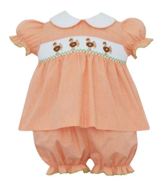 Petit Bebe Orange Turkey Girls Bloomer Set
