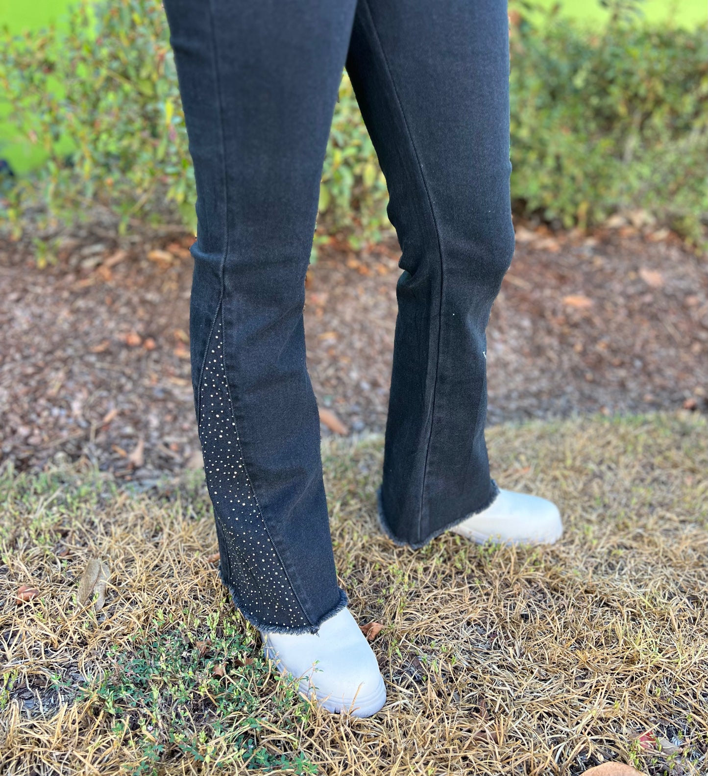 High Rise Mix Stud Gusset Flare In Black