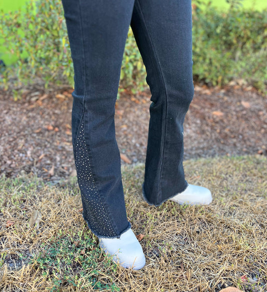 High Rise Mix Stud Gusset Flare In Black