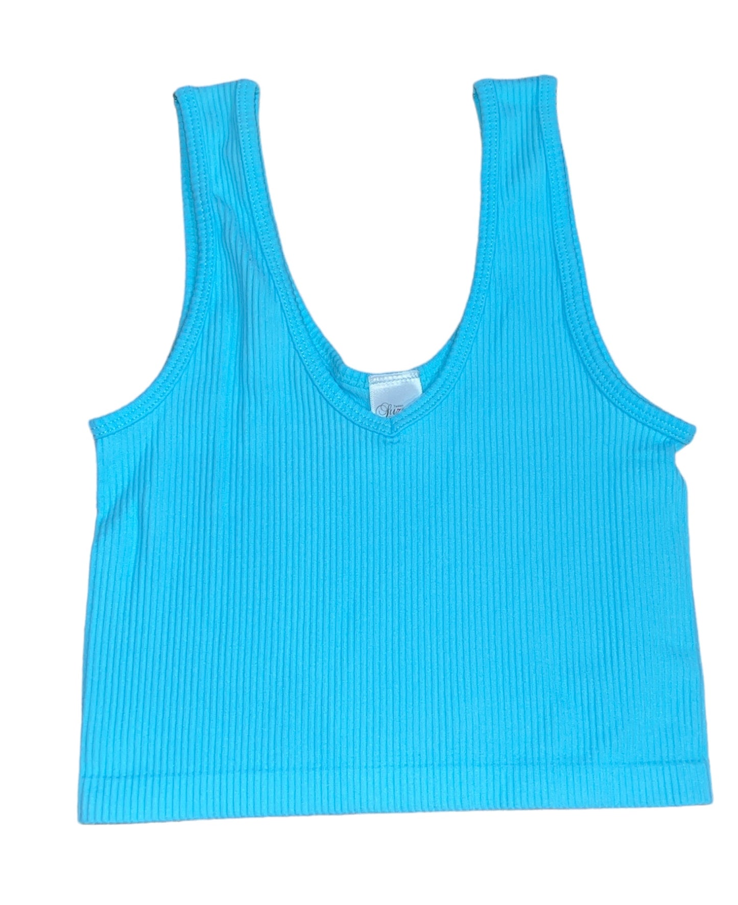 Teal Ribbed Cropped Tank-OS(7/14)