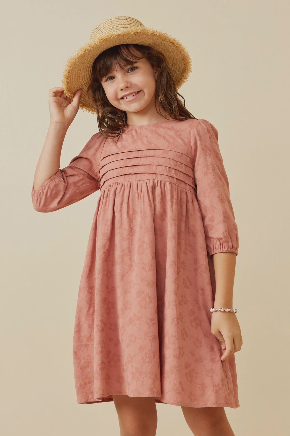 Hayden Girl Pleated Detail Embroidered Dress - Rose