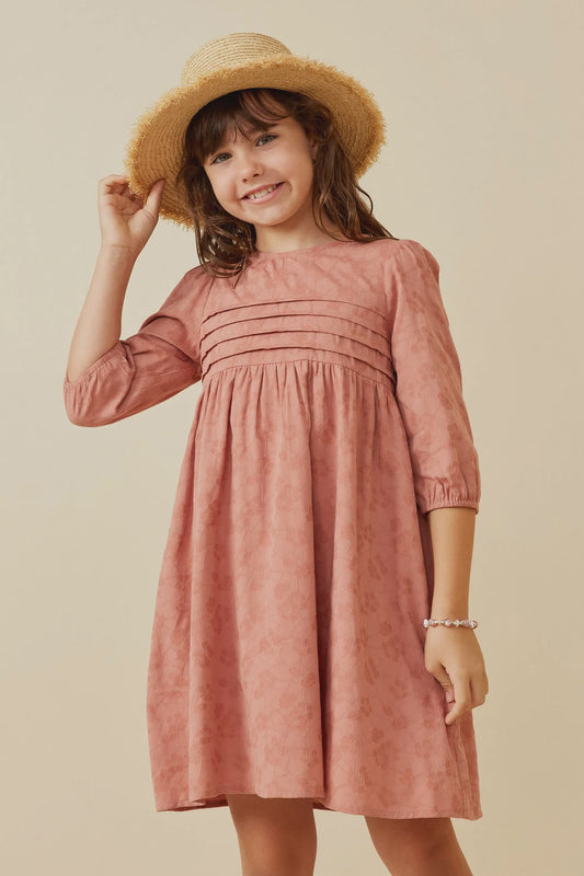 Hayden Girl Pleated Detail Embroidered Dress - Rose