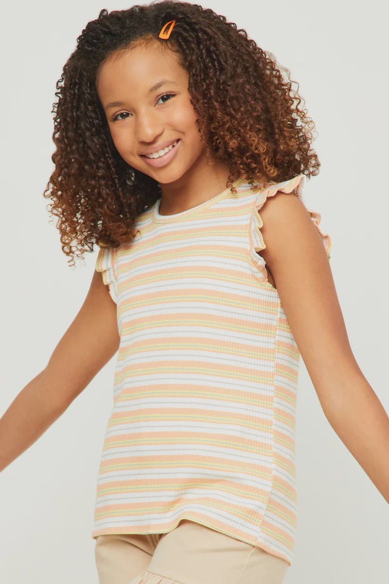 Hayden Girl Coral Ribbed Knit Multi Striped Top