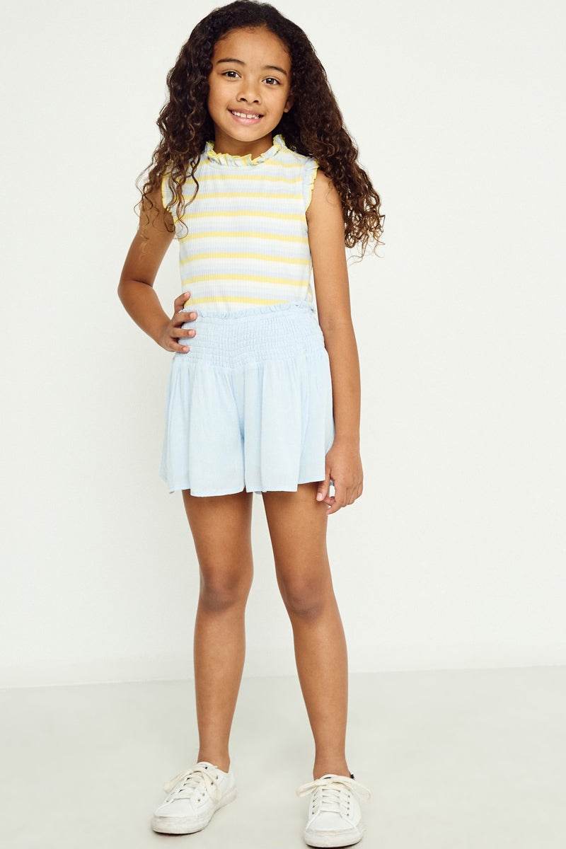 Hayden Girl Smocked Waist Soft Short - Lt Blue