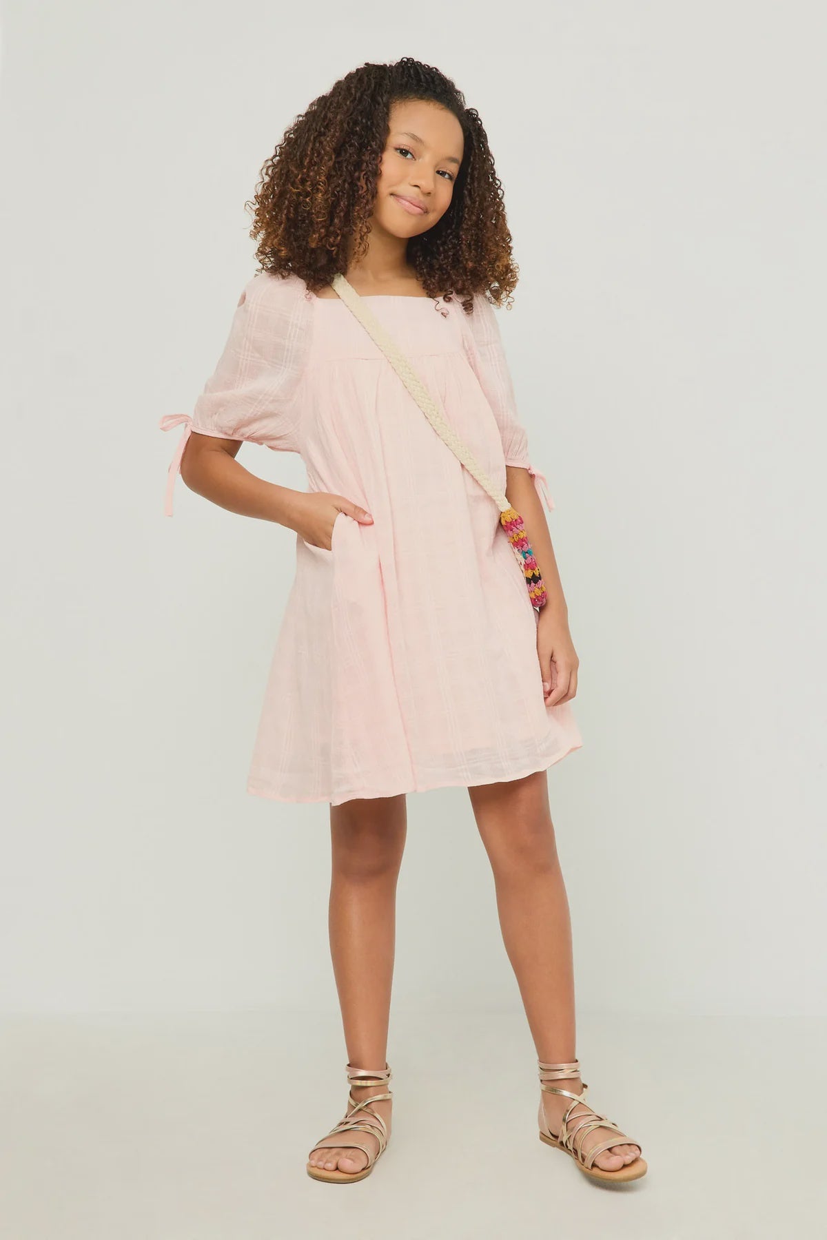 Hayden Girls Peach Solid Textured Dress