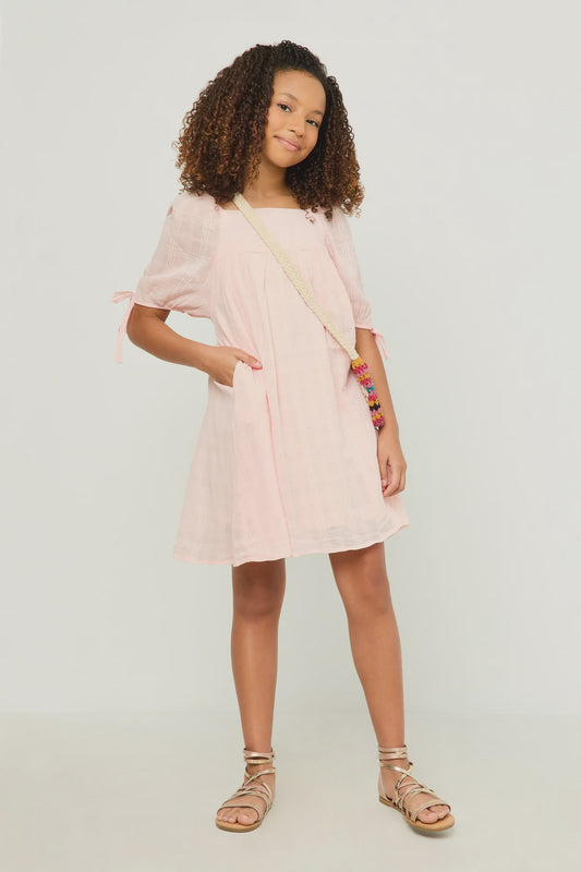 Hayden Girls Peach Solid Textured Dress