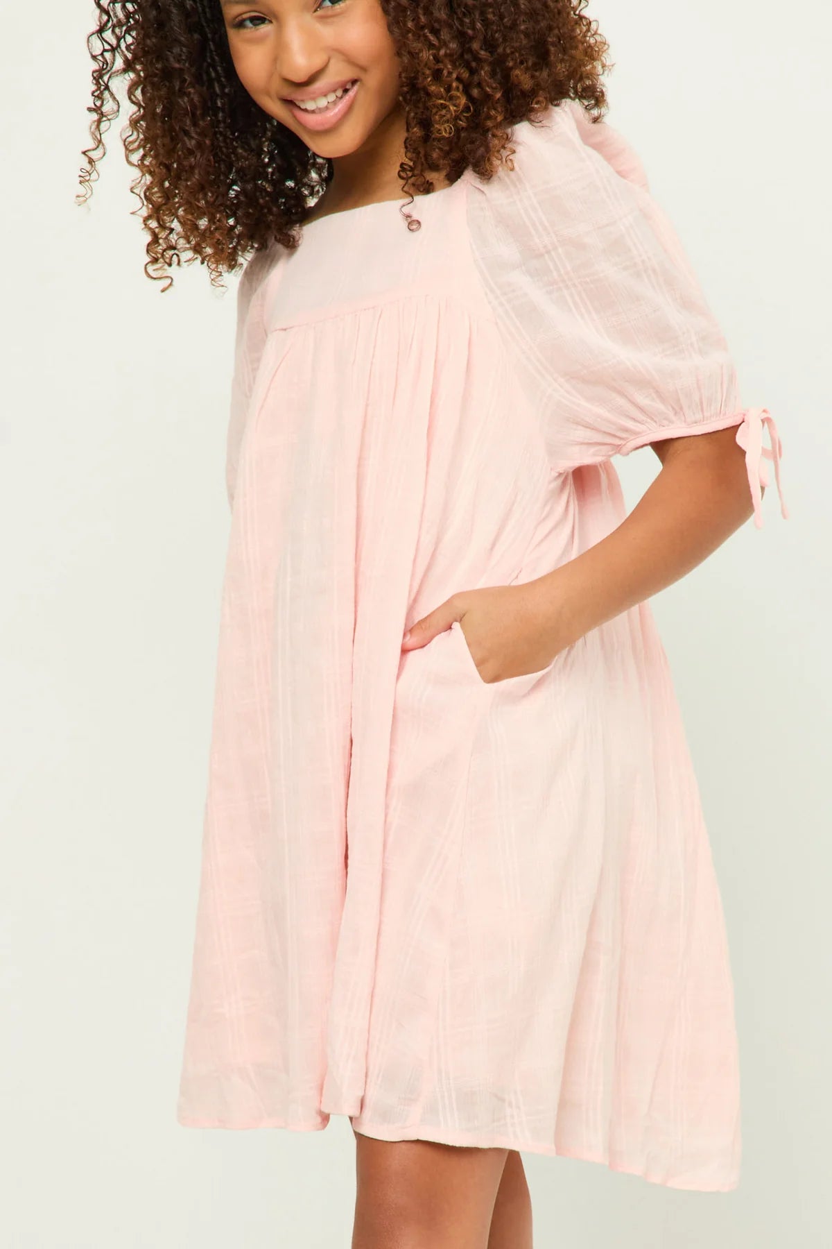 Hayden Girls Peach Solid Textured Dress