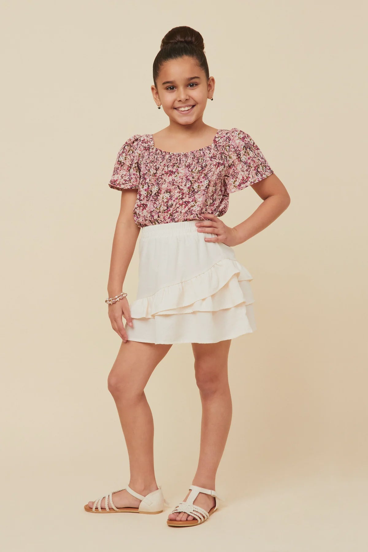 Hayden Girl Asymmetric Ruffle Skirt - Beige