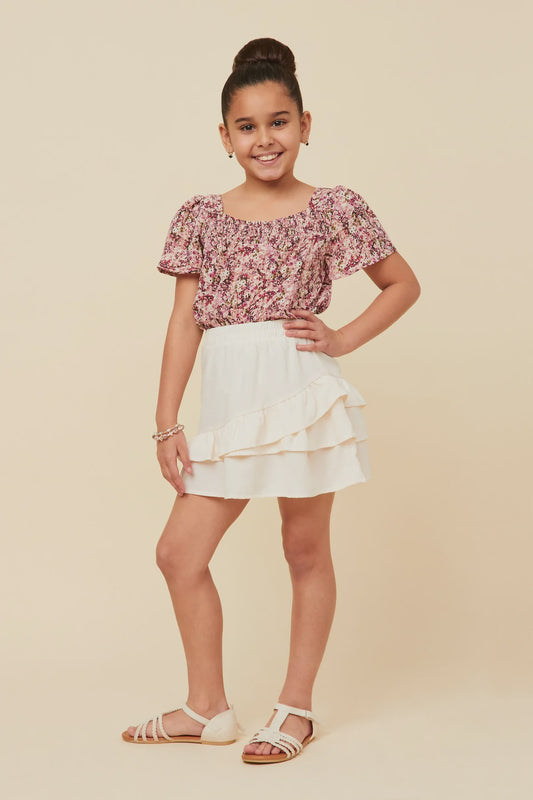 Hayden Girl Asymmetric Ruffle Skirt - Beige