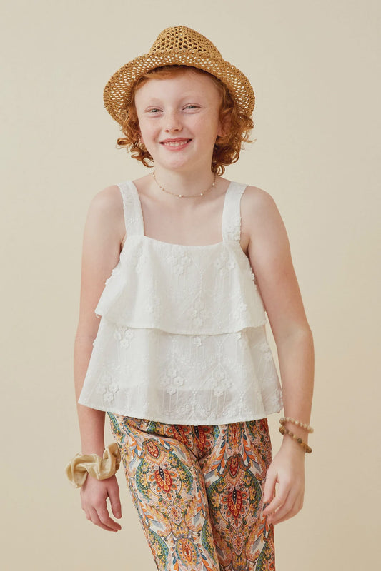 Hayden Girl Off White Floral Eyelet Tank