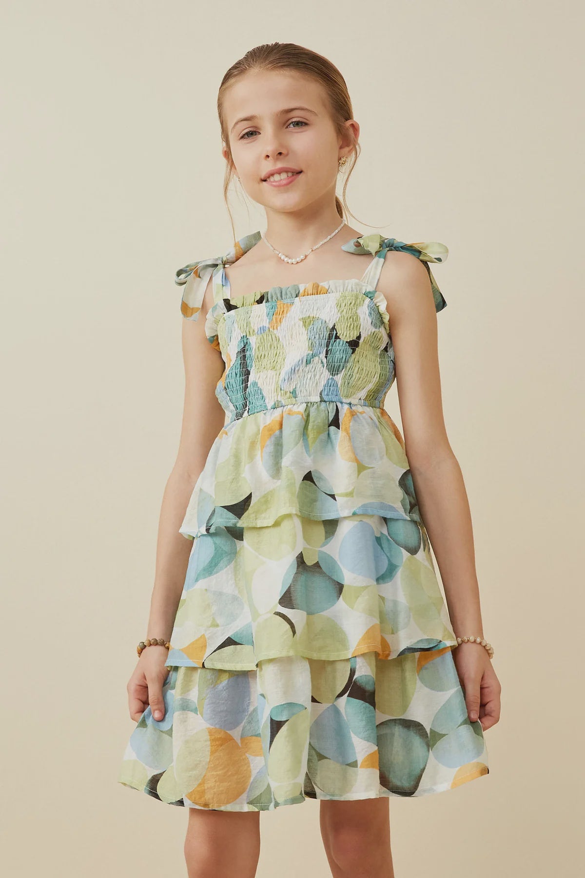 Hayden Girl Geo Print Smocked Dress - Sage