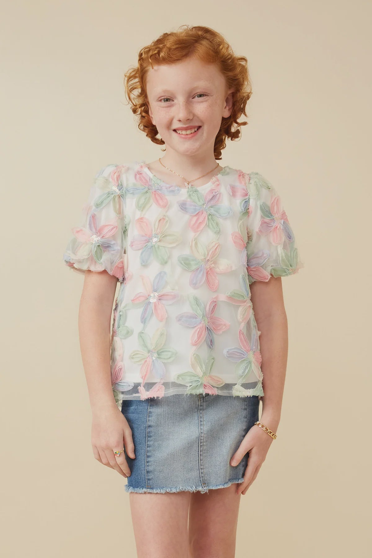 Hayden Girl Sequined Floral Applique Top