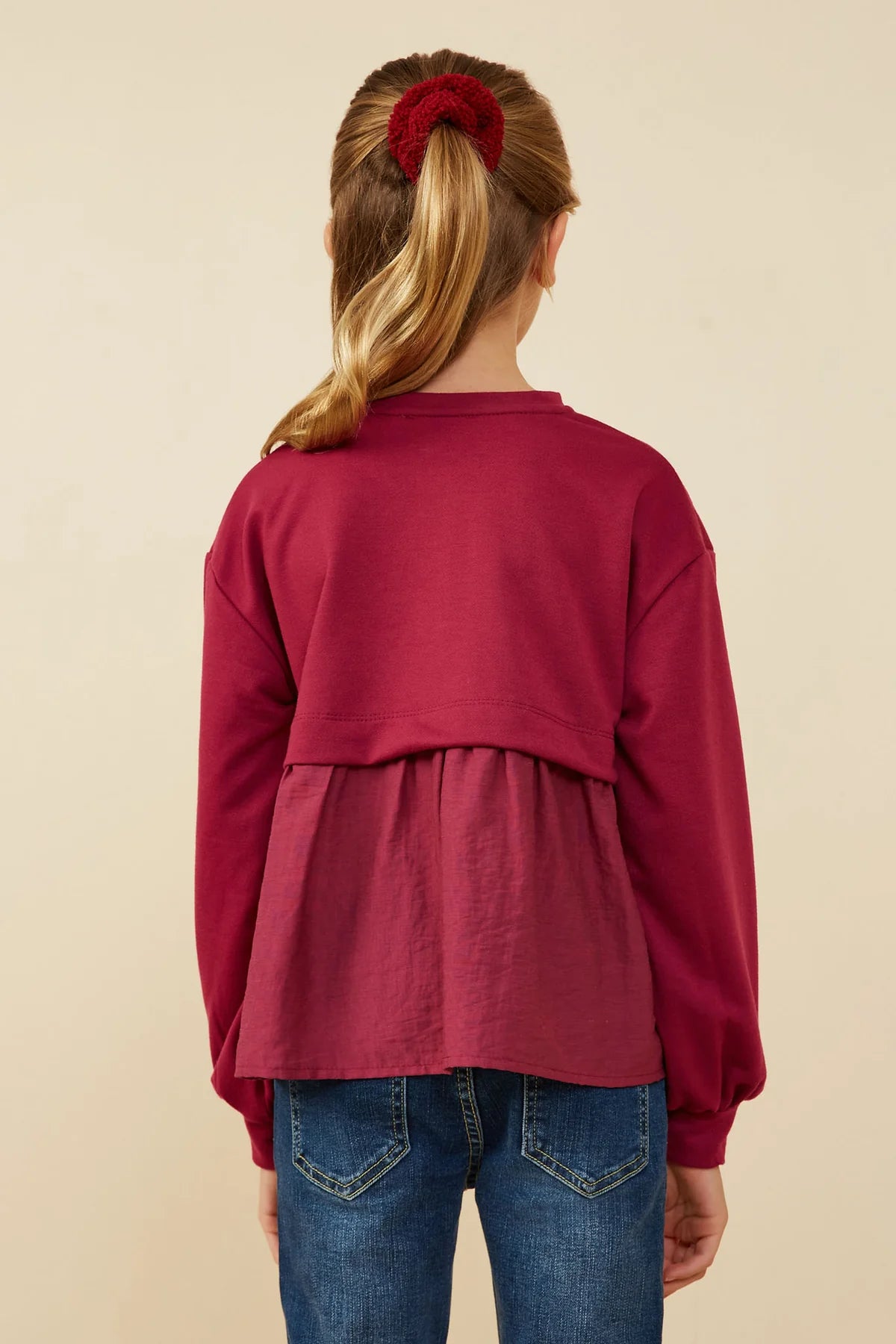 Hayden Girl Mix Media French Terry Knit - Berry