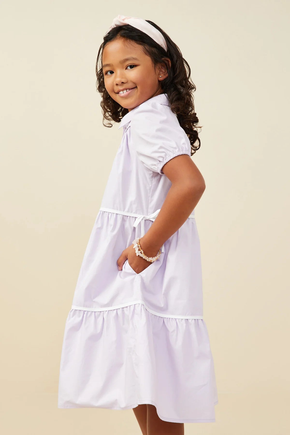 Hayden Girl Contrast Piping Button Dress - Lavender