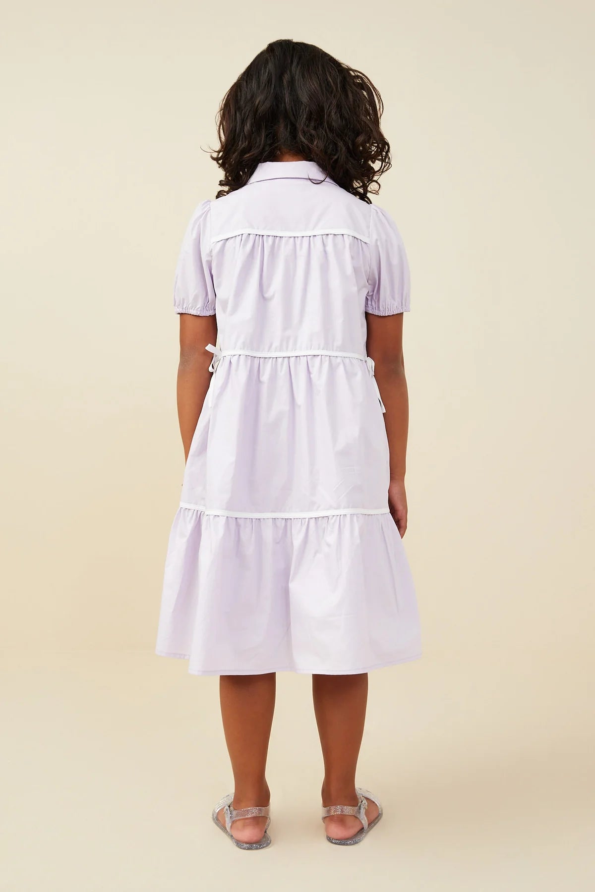 Hayden Girl Contrast Piping Button Dress - Lavender