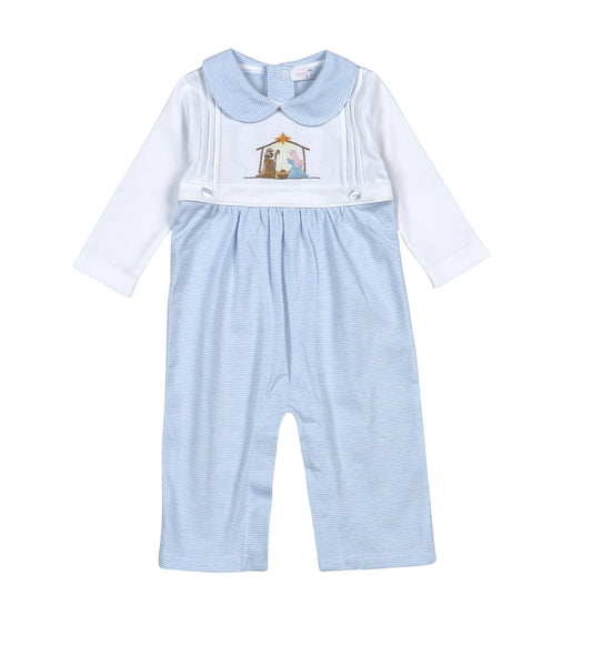 Baby Loren Blue Holy Night Embroidered Romper