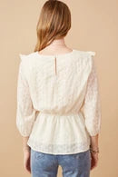 Hayden Girl Floral Embroidered Ruffled Yolk Peplum Top - Natural