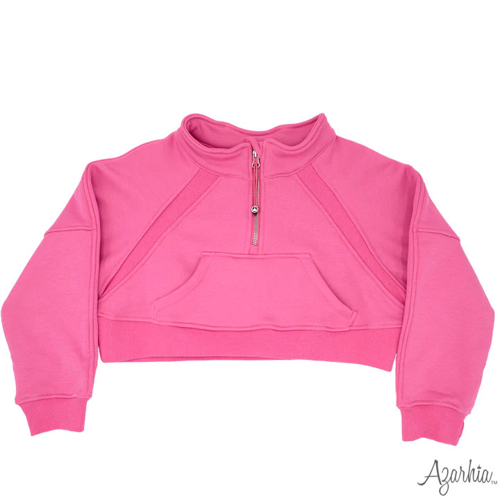 Azarhia Oversized Cropped 1/4 Zip Sweatshirt Hot Pink