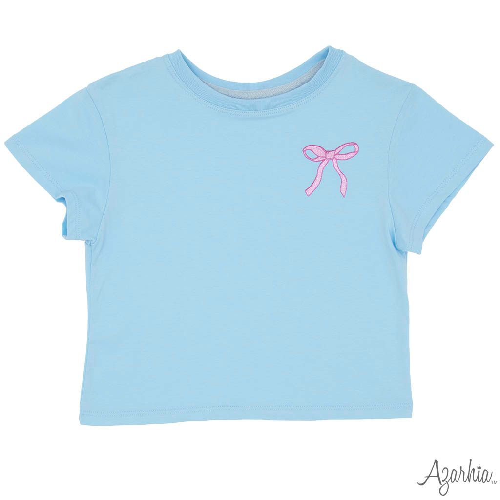 Azarhia Pink Glitter Bow Lt Blue Tee