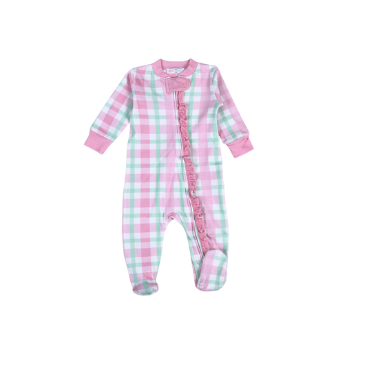 Baby Loren Pink Plaids Zane Zipper Footie